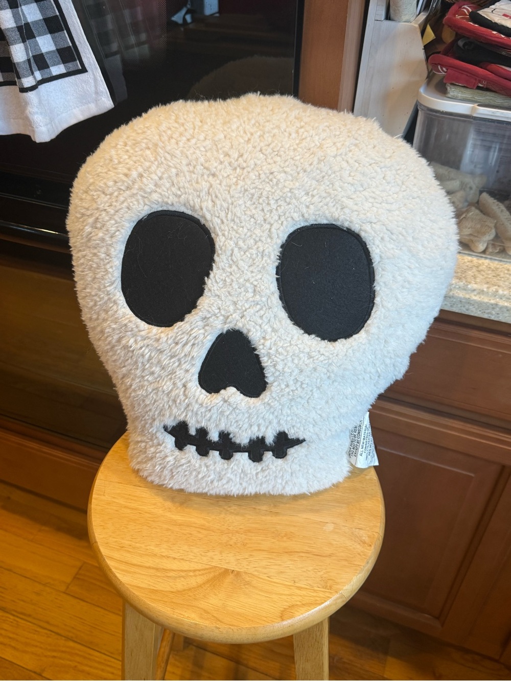 Plush Skull Pillow - Cream with Black Face-NEW!